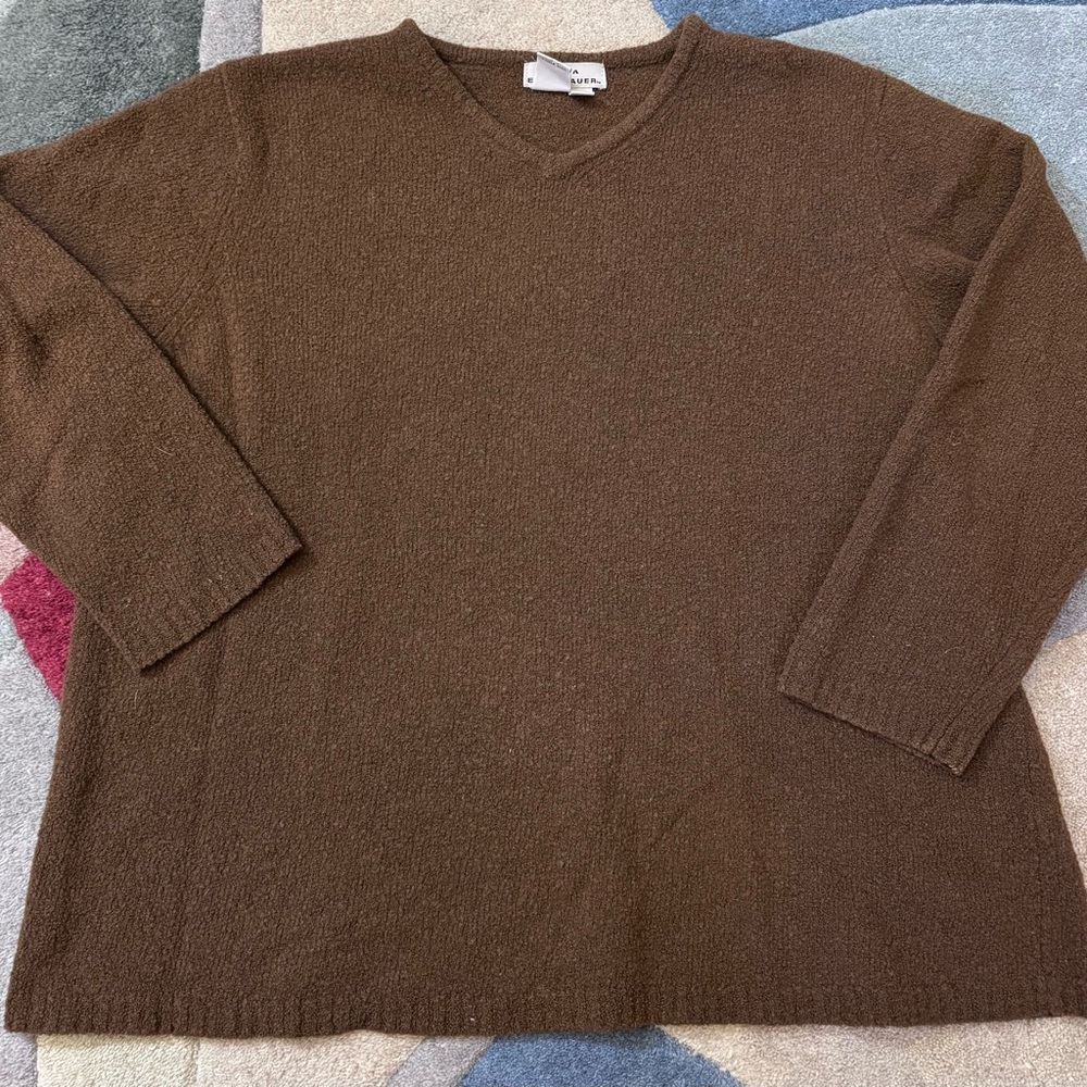 AKA Eddie Bauer Brown Textured Knit Sweater XL Women’s V-Neck Soft Pullover